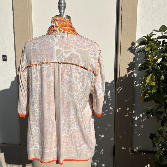 RACHEL ZOE Orange Gold Button-Up Short Sleeve Loose Fitting Blouse - Size Large - Picture 6 of 9